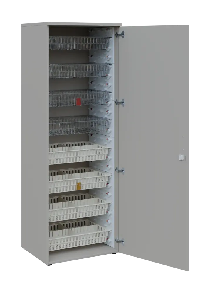 EUROMEDICA D - 66/M skříň léková boxová, 1-dveřová, pravá, 1950x660x535, korpus šedý, dvířka šedá